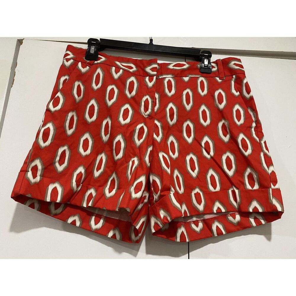 Attention Shorts Size 10 Orange Red Ikat Print Festival Summer Indie-Style Cuff - Picture 4 of 8